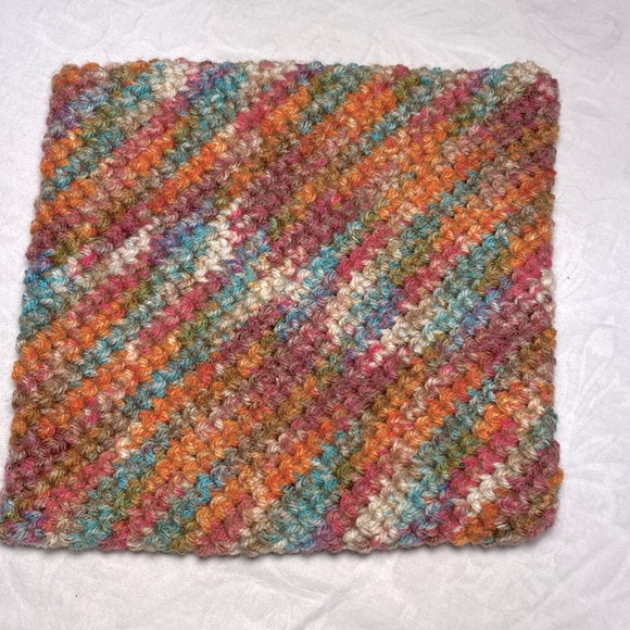 New Handmade Oven Mit Knit Double Thick HotPad Trivet Crochet Orange Variegated - Picture 2 of 5
